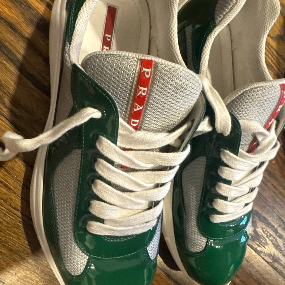 Prada Emerald and White Lace-Up Sneakers - Picture 4 of 6